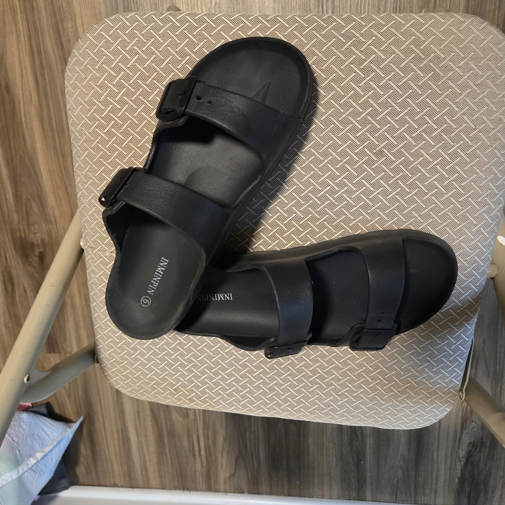 Black Slide Sandals with Buckles
